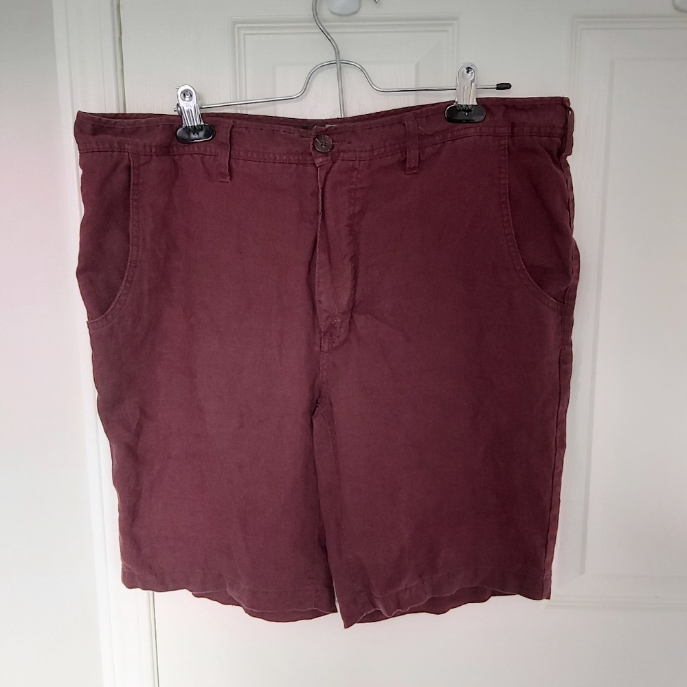 Mens Simons Burgundy linen short